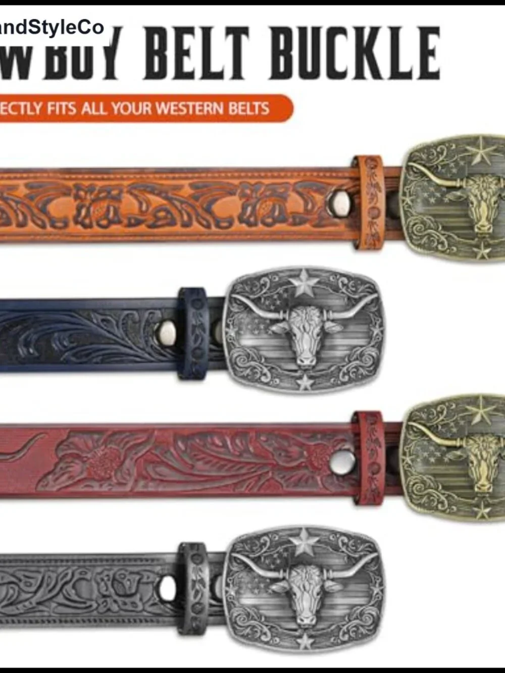 Texas Longhorn Bull Cowboy Belt Buckle Zinc Alloy, USA Flag